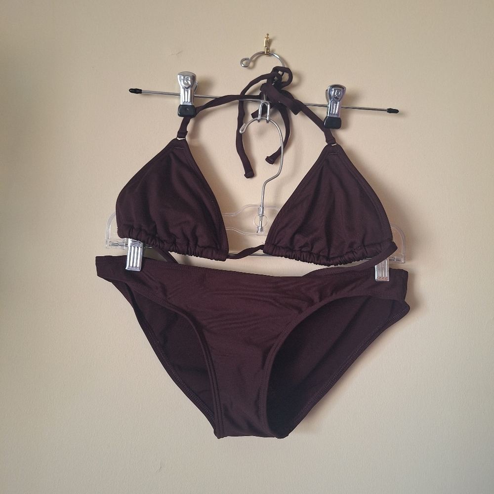 Baku 2 Pc Bikini Swimsuit Size 7/8 Triangle Top Hipster Brown EUC